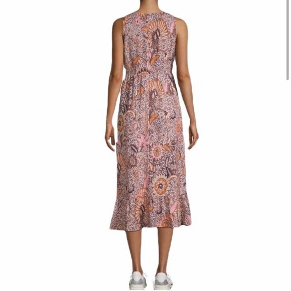 NWT MADEWELL Lace-Up Ruffle-Hem Midi Dress in Bali Blooms - Picture 2 of 13